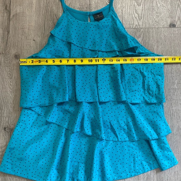 High Neck Sleeveless Tank in Teal with Black Polka Dots, XL Extra Large - Picture 2 of 6
